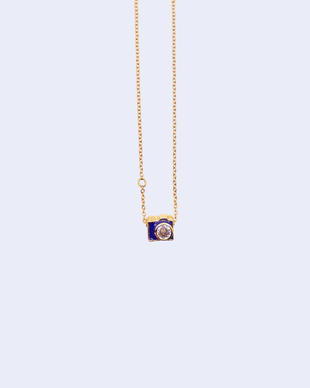 Collier CHARM MINI CAMERA bleue