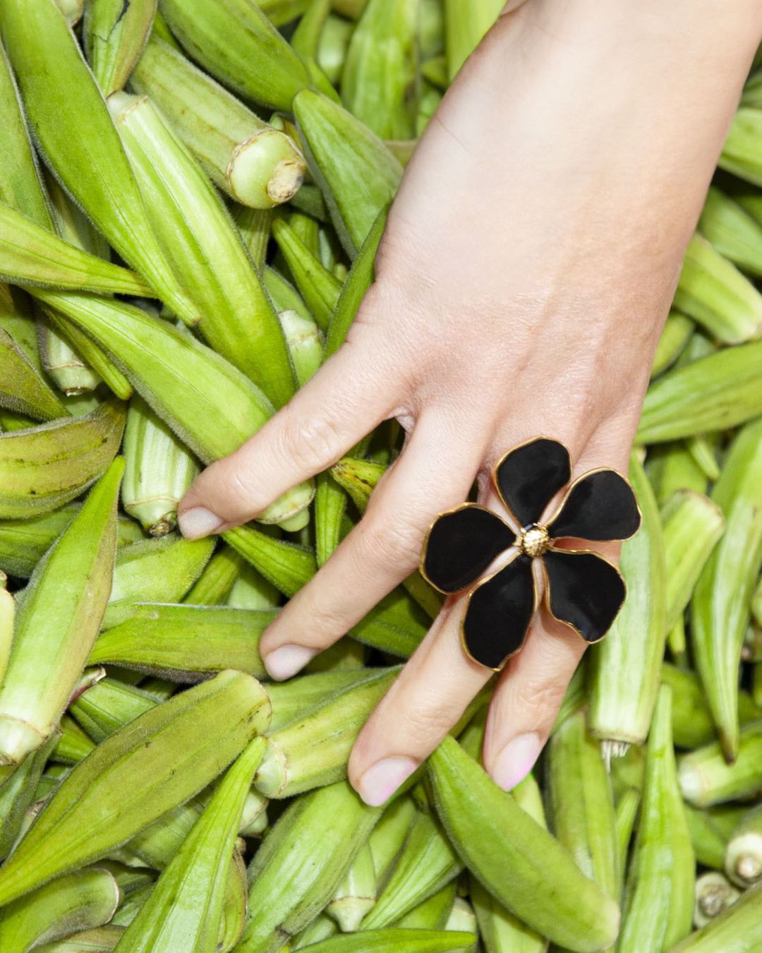 Bague FLEUR XL noire